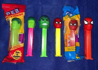 Pez - Marvel Dispensers Set Of 6 - Spider - Man & Hulk W/ Yellow Spidy,  Pink Hulk