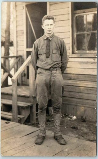 1910s Wwi Rppc Postcard Young Soldier Uniform " Photo By Theo Smith Atlanta Ga "