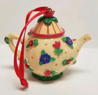 Mary Engelbreit Mini Teapot Ornament Tea Figurine Cream Red Vintage Me Ink