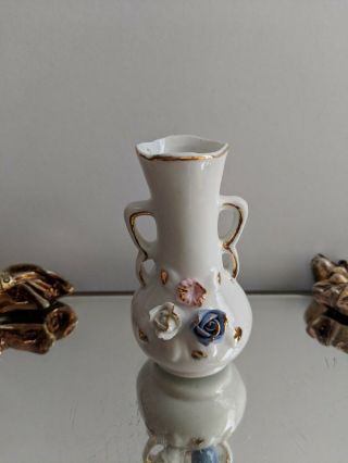 Vintage Miniature Porcelain Bud Vase - Appliqued Roses - Shiah Yih - Taiwan