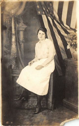 1920s Cincinnati Ohio Patriotic Rppc Real Photo Postcard Girl With American Flag