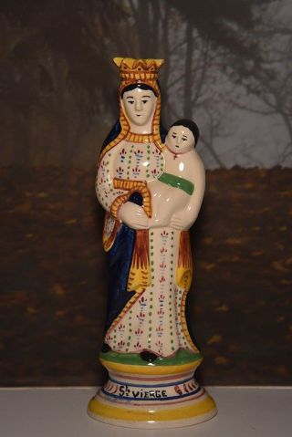Henriot Quimper St.  Vierge Ceramic Statue (virgin And Child)