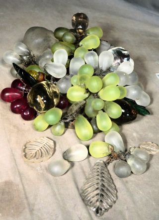 Antique Czeckoslovakian Bohemian Art Glass Fruit Table Lamp Vaseline Grapes 1925