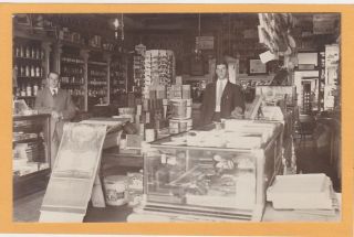 Real Photo Postcard Rppc - Two Men In Paint Wallpaper Store With Postcard Rack