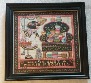 Mary Engelbreit Cross Stitch Life Is Just A Chair Of Bowlies Framed 12 " X12 "