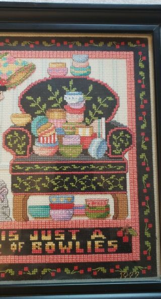 Mary Engelbreit Cross Stitch Life is Just a Chair of Bowlies Framed 12 