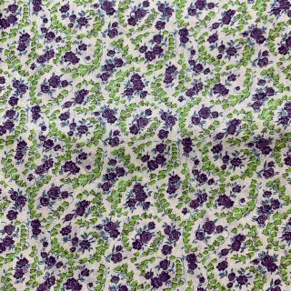 Vintage 1940s 1950s Floral Print Fabric Purple Blossoms Cotton 36 " X 3,  Yards