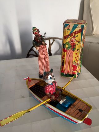 Tin Toys Japan,  1 Rowing Boat,  2 Clown Player Violin,  No Tin Toys Germany,