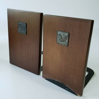 Vintage Antique Pegasus Emblem Bookends - Wood With Metal - 6.  5x4.  5 Inches
