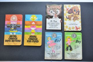 Vintage First Federal Savings Coin Saver Books Dime Quarter Be Foxy Puppy