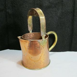 Vintage Solid Copper Brass 12 " Watering Can Pitcher Pail Bucket Handle Barn Find