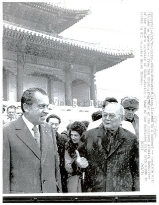 1972 Wire Photo Politics President Richard Nixon Peking China Yeh Chien 8x10
