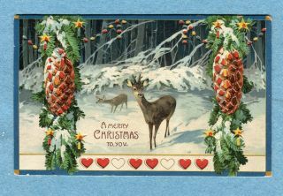 Htl101 Postcard " A Merry Christmas To You " Branches,  Candles,  Snow,  Deer