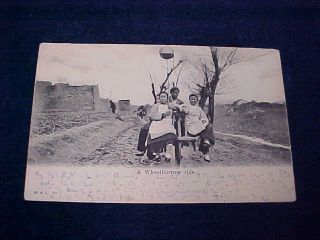 Orig Vintage Chinese China Postcard A Wheelbarrow Ride 1923