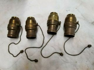 4 Rare Harvey Hubbell Antique Screw Together Lamp Sockets With Acorn Pulls 1908