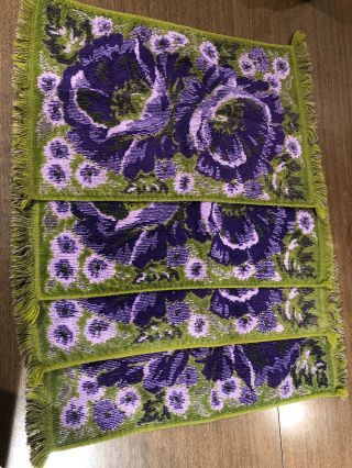 Vintage Fieldcrest Towels Set Of 4 Purple Green 60s/70s 2