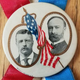 Large 2 1/8 " Roosevelt & Fairbanks Campaign Jugate Pinback Badge 1904