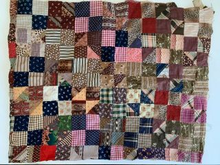 Vintage Square And Triangle Pattern Quilt Top Only (e6)