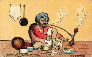 India Ethnic The Bowachi Cook Servant Smokes Pipe Cooks Duck Comic Art Card