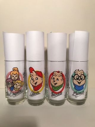 Alvin And The Chipmunks & The Chipettes Set Of 4 Drinking Glass 1985 Simon