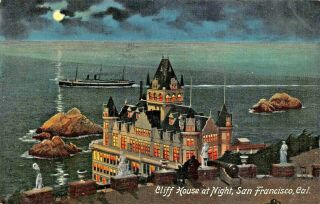 San Francisco California Cliff House At Night Newman Publ 1910s Postcard