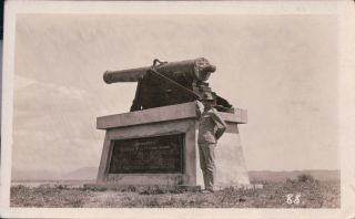 Rppc Us Soldier Standing By Spanish American War Monument Azo Stamp Box
