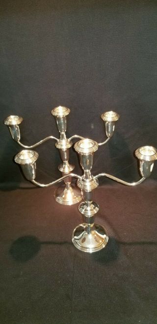2 Sterling Silver Weighted Empire 3 Light Candlesticks Candelabra.