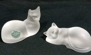 Vintage 1993 - 1994 Lenox Frosted Crystal Collectibles Art Cats Set Of 2 Pc