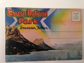 Vintage Glacier National Park Mt Postcard Souvenir Folder Foldout Fold Out Teich