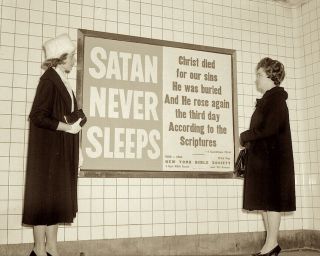 1950s Photo Negative Nyc Subway Sign Satan Never Sleeps Bible Society Warning