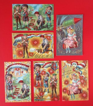 Vintage Fourth Of July Postcards (6) Series 332 - Children And Firecrackers