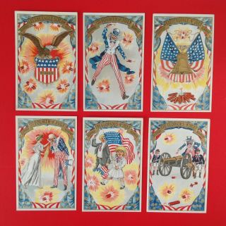 Fourth Of July Postcards - Set Of 6 - Series 258 - Uncle Sam,  Eagle,  Liberty Bell