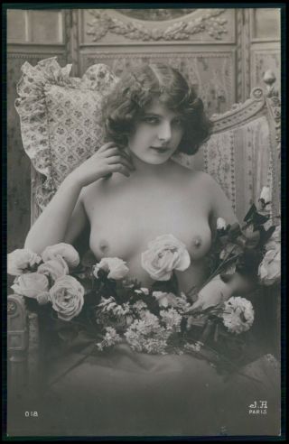 French Nude Woman Miss Fernande Blooming C1910s Photo Postcard