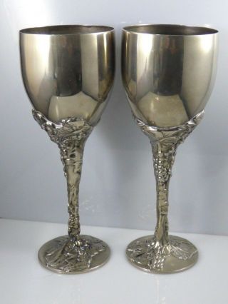 Godinger Silver Plate Goblets Wine Glasses Grape Vine Embossed Stem