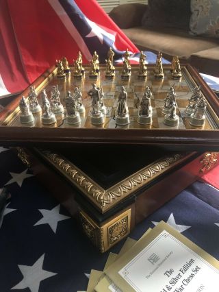 Franklin Civil War Chess Set Gettysburg Gold And Silver Limited Edition 2