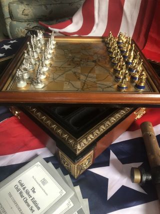 Franklin Civil War Chess Set Gettysburg Gold And Silver Limited Edition 3