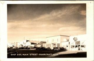 Postcard Wy Moorcroft Wyoming East Side Main Street View Cars Rppc Real Photo A3