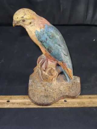 Antique Cast Iron Parrot Bird Figural Doorstop Paint