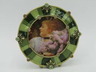 Jay Strongwater Green Enamel Crystal Accent Round Picture Frame