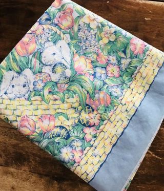 Vintage Easter Bunnies And Eggs Tablecloth Flowers Butterflies