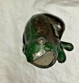 Antique Froggie Ashtray Paper Weight Figure Open Mouth 1920s Frog 3 " Cast Metal