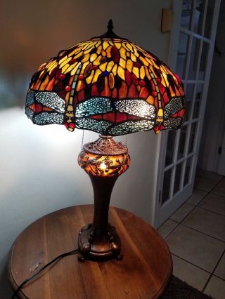 Stained Glass Dragonfly Tiffany Style Table Lamp 29 " X 18 "