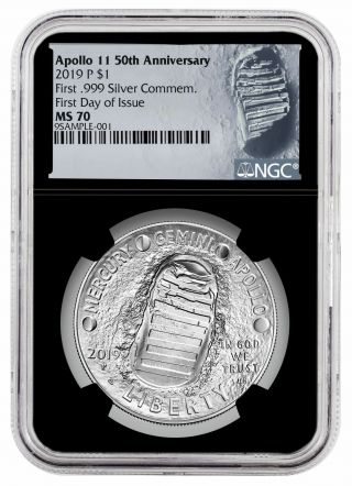 2019 P Apollo 11 50th Commem Silver Dollar Ngc Ms70 Fdi Black Core Sku56916