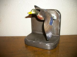 Vintage Painted Cast Iron? Metal Flying Male Mallard Duck Bookend