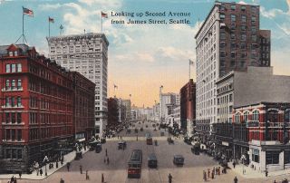Seattle,  Washington,  00 - 10s; Looking Up Second Avenue From James St. ,  Trolleys
