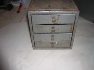 Small Vintage Metal 4 Drawer Parts Cabinet Toolbox Tool Box Factory Industrial