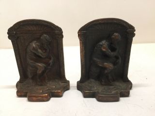 Vintage Auguste Rodin " The Thinker " Pair Bookends Cast Iron Curved Archway