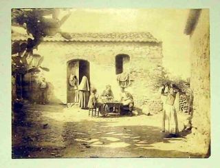C1860s Taormina Italy Albumen Photograph Of Men / Women At Villa Attrib To Crupi