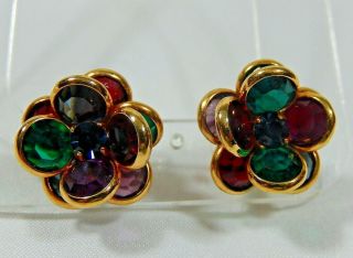 Swarovski Bezel Set Rich Jewel Color Crystal Cluster Gp Pierced Earrings