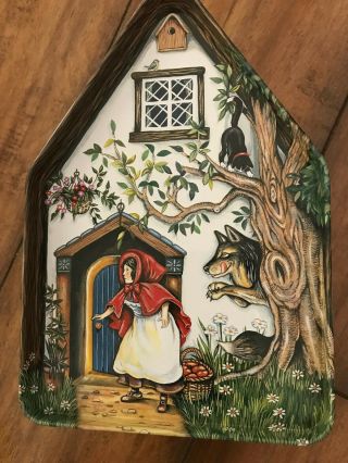 " Little Red Riding Hood " Fairy Tale Cottage Tin • Silver Crane Co.  • W/baps Dolls